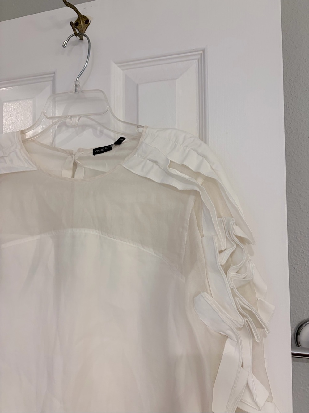 Anne Fontaine Ria White Ruffle Poplin Blouse Silk Cotton 42 - Picture 3 of 8
